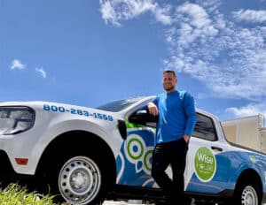 A Wise House Pest Control service vehicle at a residential property in Port St. Lucie, Florida, representing reliable, family owned pest control services for local homeowners
