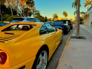 Palm Beach Island residential street with palm trees and luxury homes in South Florida