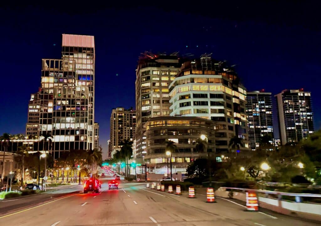 West Palm Beach Florida downtown skyline at night — Wise House Pest Control