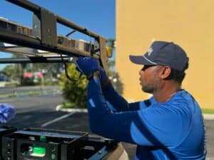 Ladder Safety Owner Dennis with new Tech Carl doing some ladder safety training in Lantana during a training